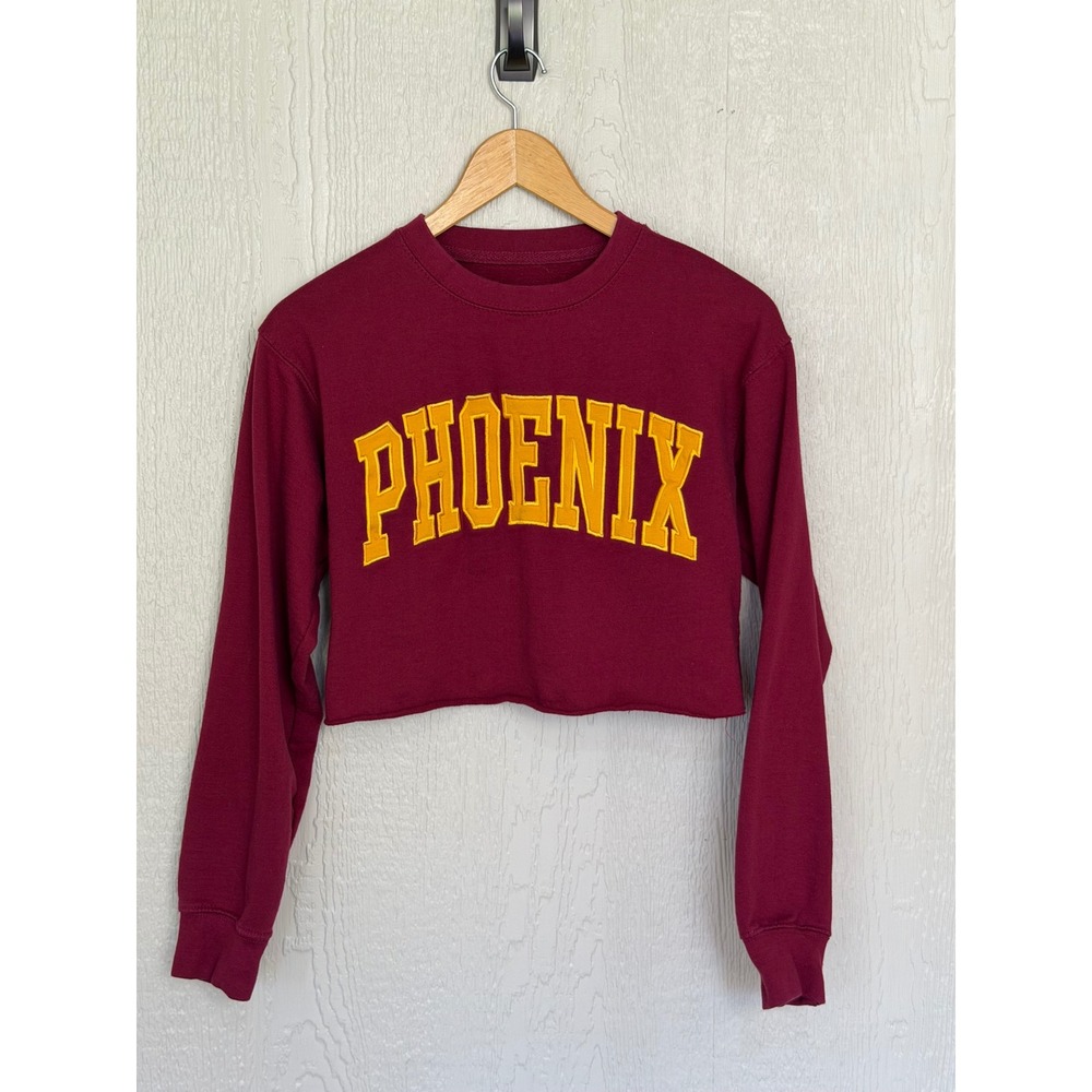 New York Popular Phoenix Cropped Sweatshirt Maroon Burgundy Yellow Small